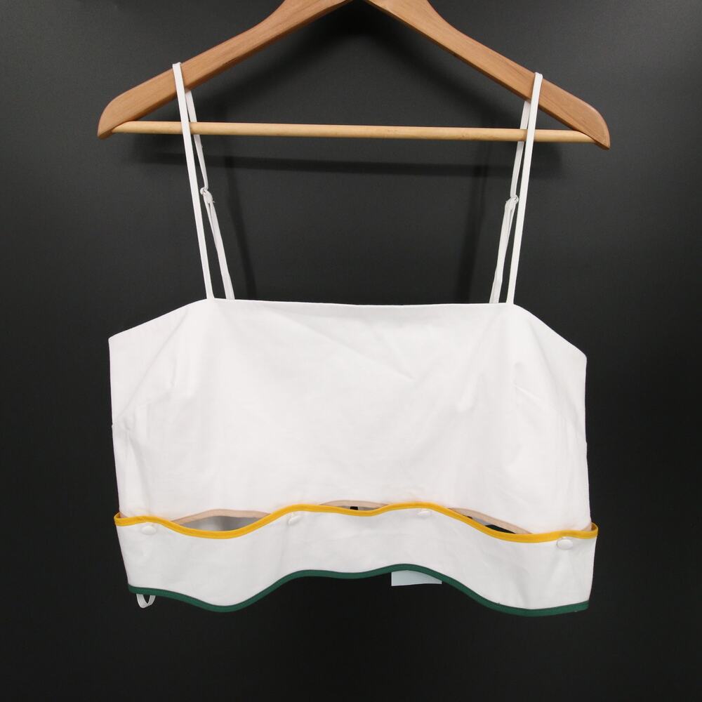 Antonio Melani x The Nat Note Zoe Scalloped Sateen Top White Green Crop Size 14